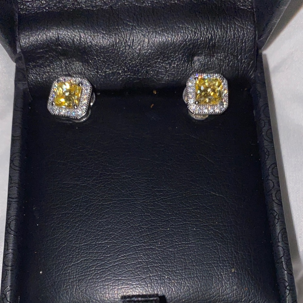 Radiant Silver and Yellow Gemstone Earrings